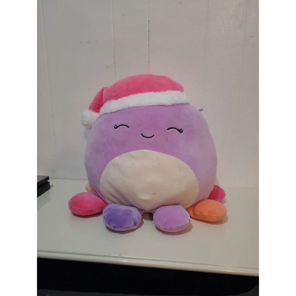 Squishmallows 16" Purple Octopus Christmas Plush Pink Santa Hat Stuffed Animal
